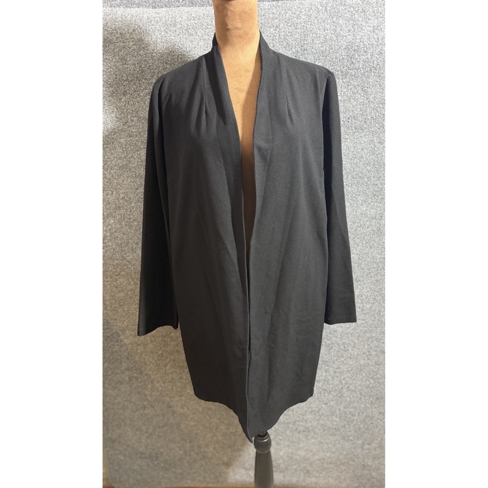 EILEEN FISHER Black Long Fluid Lyocell Open Front Jersey Cardigan Medium Q23 - Picture 1 of 5